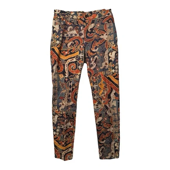 Peruvian Connection Paisley Red and Blue Pants Size 4 - Picture 1 of 8